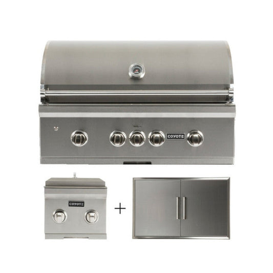 Coyote S-Series 36" Grill Package - Includes Grill, 36" Double Access Door, & Double Side Burner - C2SL36+CDA2436+C1DB
