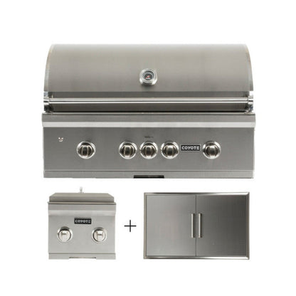 Coyote S-Series 36" Grill Package - Includes Grill, 36" Double Access Door, & Double Side Burner - C2SL36+CDA2436+C1DB