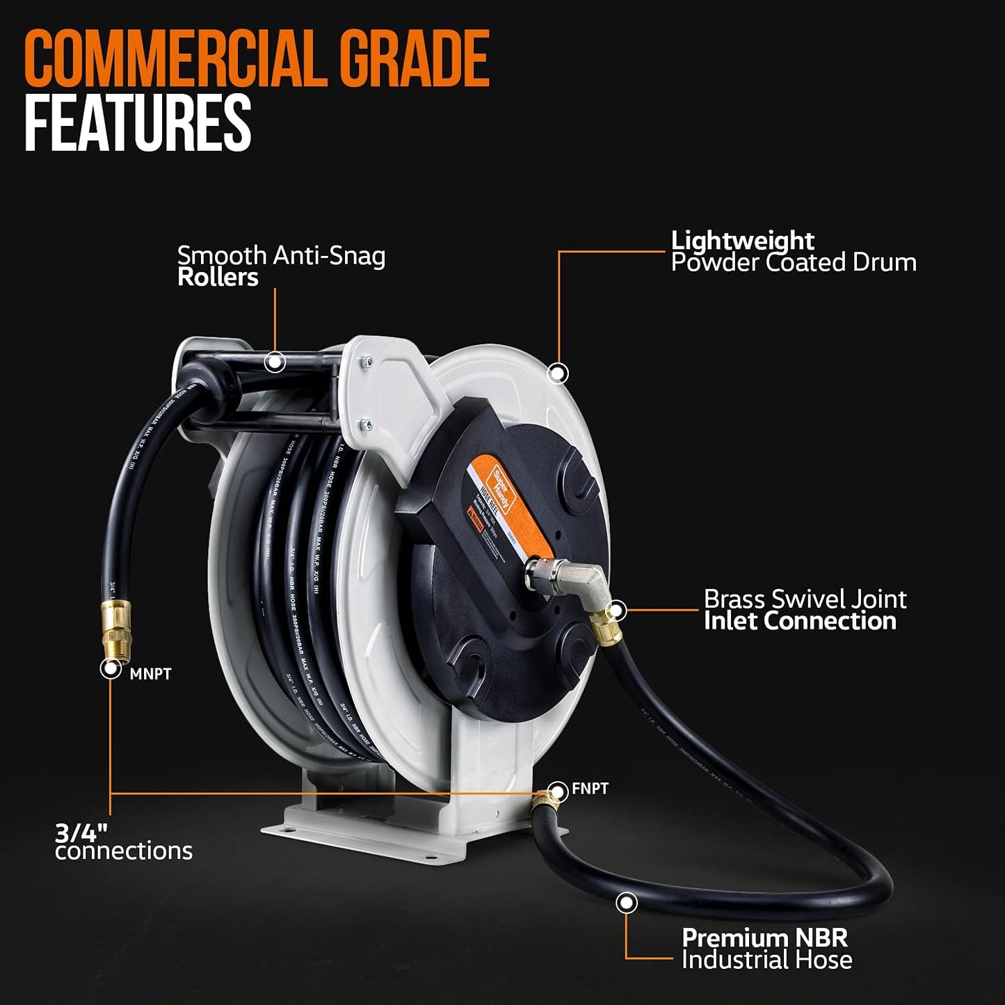 Super Handy GUR057 Dual Arm Retractable Fuel Hose Reel 3/4" x 65', 3/4" NPT Connections New