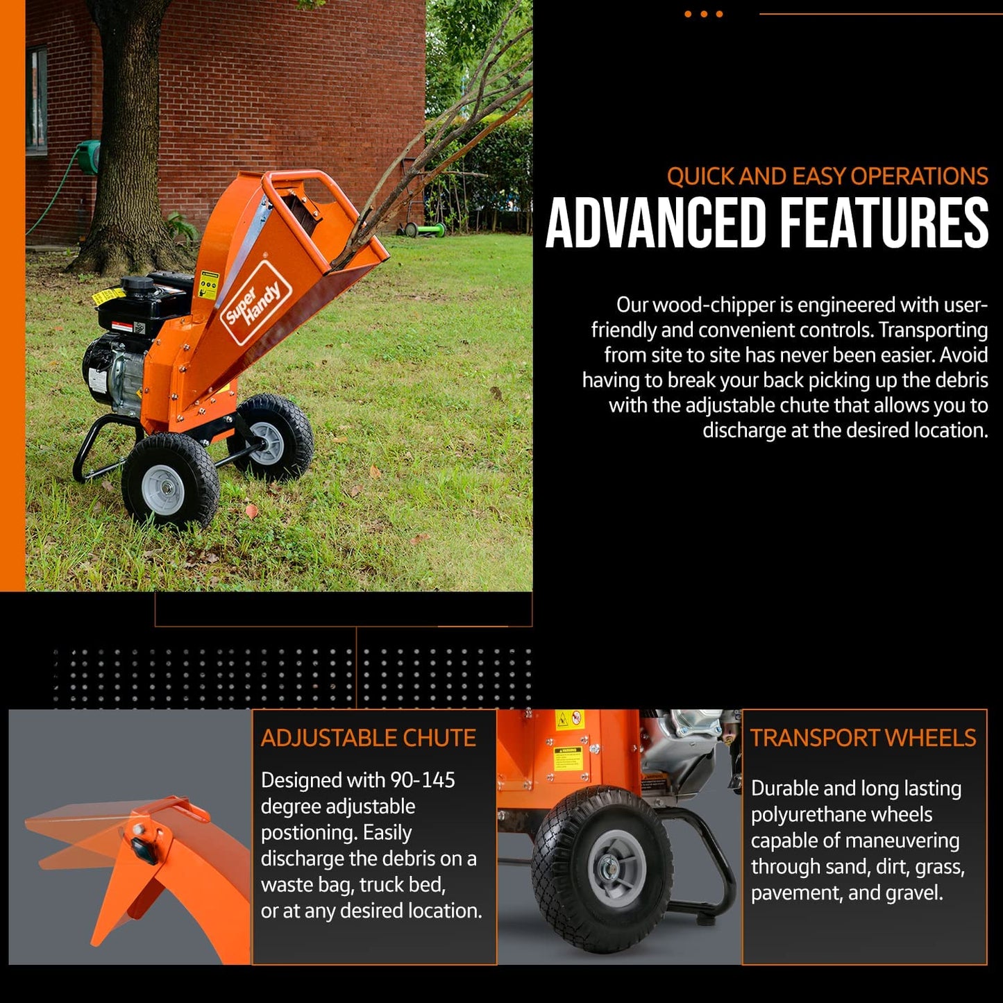 Super Handy GCAO006 Mini Wood Chipper Shredder Mulcher 3" Max Capacity with 7HP 212cc Engine New Canada Only - GCAO006