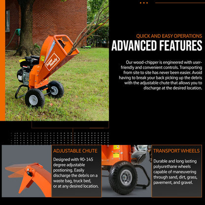 Super Handy GCAO006 Mini Wood Chipper Shredder Mulcher 3" Max Capacity with 7HP 212cc Engine New Canada Only - GCAO006