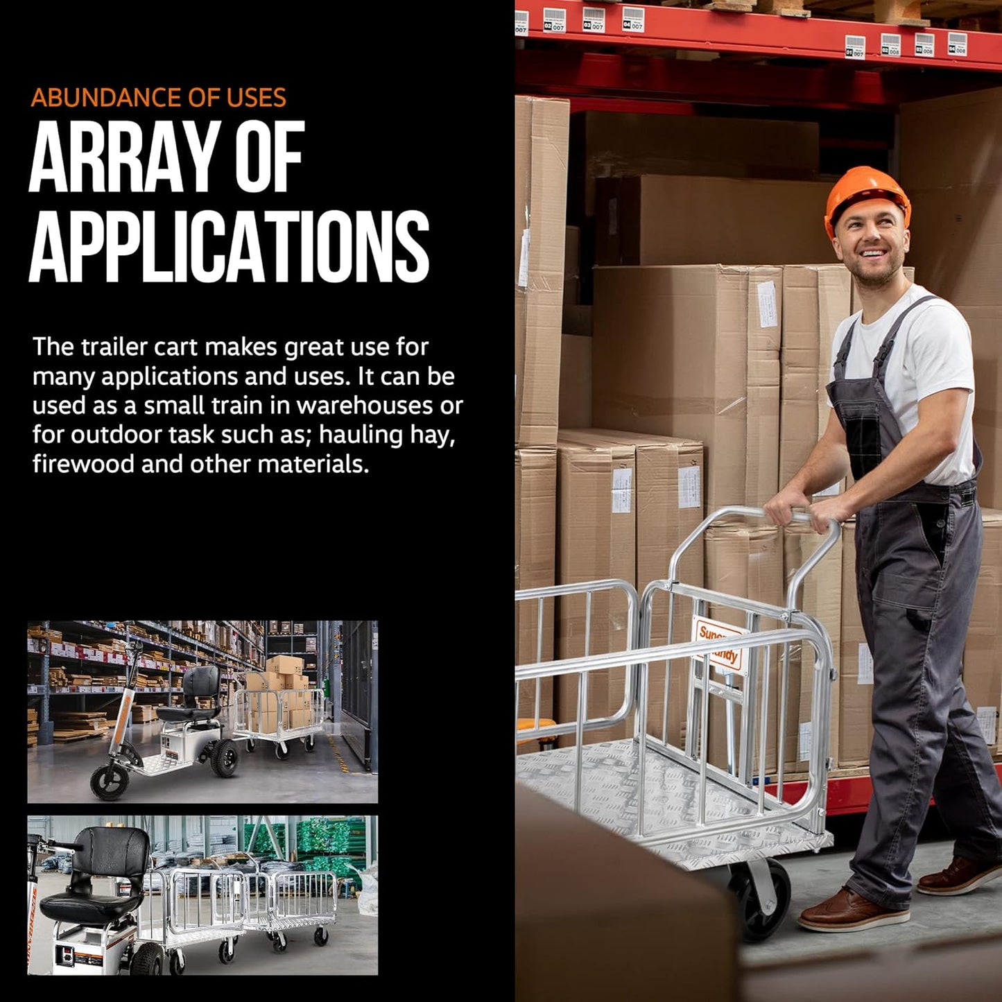 Super Handy GUO099 Cargo Trailer Utility Cart 1200 lbs Capacity with Hitch 8" Casters Compatible with Electric Tugger New - GUO099