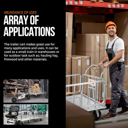 Super Handy GUO099 Cargo Trailer Utility Cart 1200 lbs Capacity with Hitch 8" Casters Compatible with Electric Tugger New - GUO099