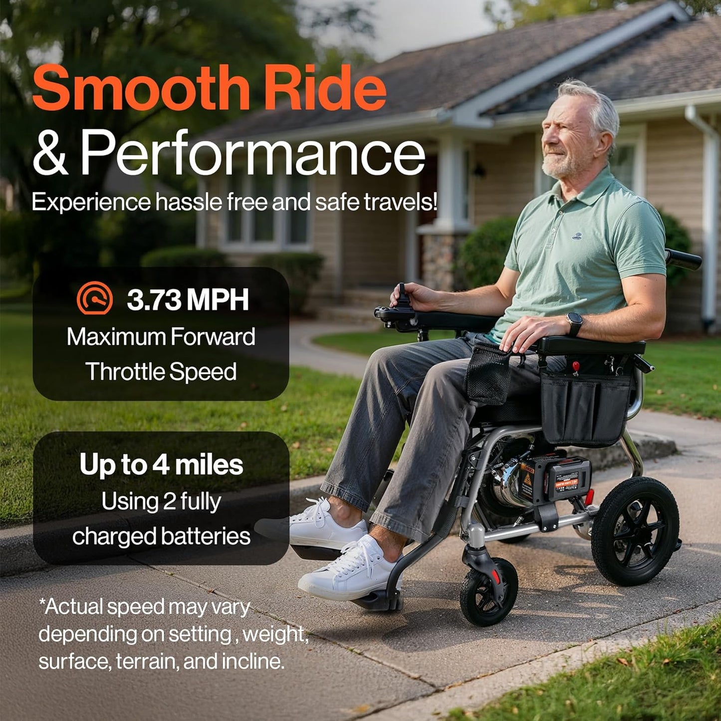 Super Handy GUT188 GoRide 2 Plus Electric Wheelchair Foldable Zero-Turn 3.7 MPH 4 Mile Range New - GUT188