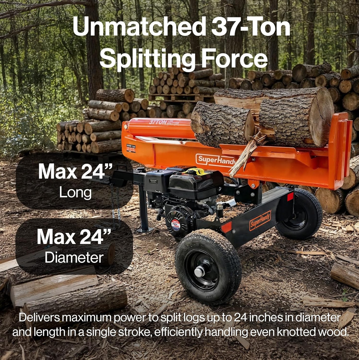 Super Handy GUT200 Log Splitter 37 Ton Full Beam Vertical/Horizontal 389cc Gas Towable New - GUT200