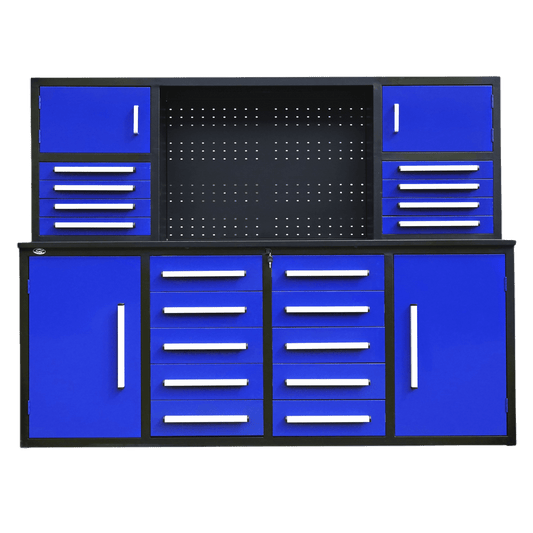 Chery Industrial AS-IS 7' Garage Storage Cabinet with Workbench 18 Drawers & 4 Cabinets & Pegboard