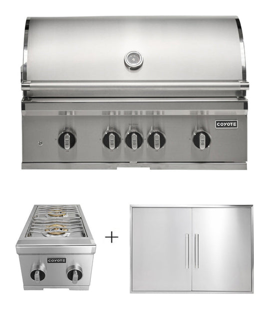 Coyote SL-Series 36" Grill Package - Includes 36" SL-Series Grill, 36" Double Access Door & Double Side Burner - C3SL36+C3-DA2436+C3DB