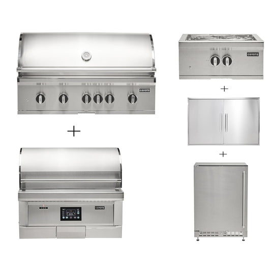 Coyote SL-Series 42" Ultimate Grill Package - Includes 42" SL-Series Grill, 36" Pellet Grill, 39" Double Access Door, Power Burner & 24" Outdoor Refrigerator - C3SL42+C2P36+C3-DA2439+C3PB+C124R-S