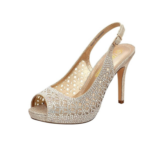 DREAM PAIRS Women’s High Heels Peep Toe Pumps Party Shoes - Gold