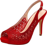 DREAM PAIRS Women’s High Heels Peep Toe Pumps Party Shoes - Red