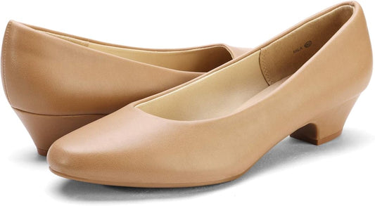 Dream Pairs Women’s Mila Low Chunky Heel Pump Shoes - Nude