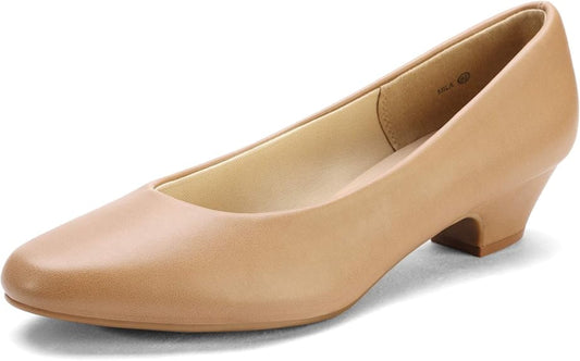 Dream Pairs Women’s Mila Low Chunky Heel Pump Shoes - Nude