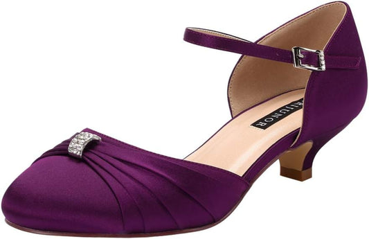 Low Kitten Heel Buckle Ankle Strap Comfortable Party Shoes For Women - Purple