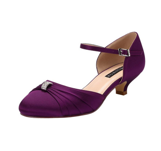 Low Kitten Heel Buckle Ankle Strap Comfortable Party Shoes For Women - Purple