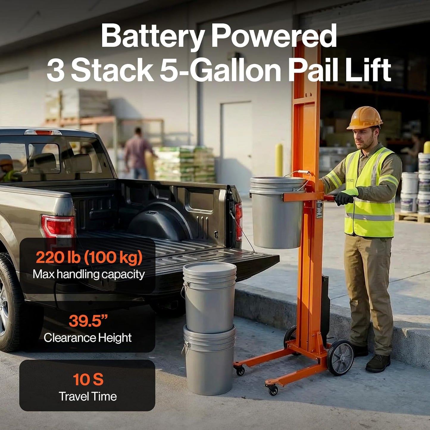 Super Handy GUO150 Pail Lift Electric Hand Truck 220 lbs. Capacity for 5 Gal. Buckets 48V 2Ah New - GUO150