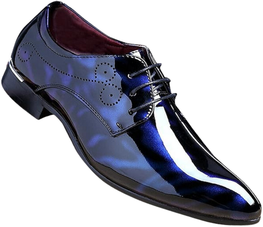 Men’s Fashion Shoes Dress Pointed Toe Floral Patent Leather Lace - Blue