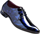 Men’s Fashion Shoes Dress Pointed Toe Floral Patent Leather Lace - Blue