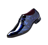 Men’s Fashion Shoes Dress Pointed Toe Floral Patent Leather Lace - Blue