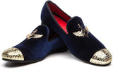 Genuine Leather Mens Metallic Textured Slip-on Glitter Shoes - Navy Blue