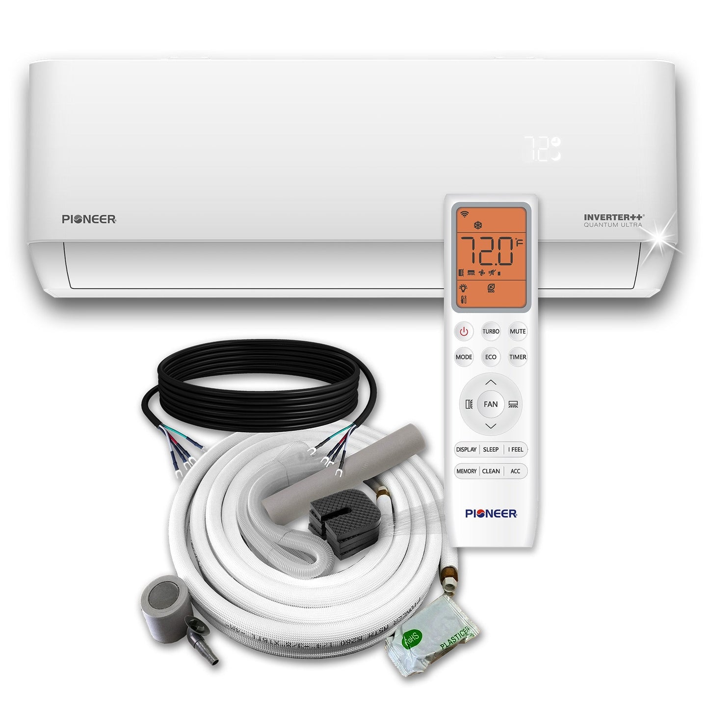 Pioneer Multi Zone 9,000 BTU Quantum Ultra Wall-Mounted Indoor Section Ductless Mini-Split Wi-Fi Inverter++ Air Conditioner Heat Pump 230V - WT009GLSI24HLG-10S