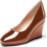 Women’s Slip On Patent Square Toe Low Heel Party Shoes - Brown