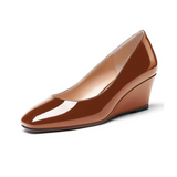 Women’s Slip On Patent Square Toe Low Heel Party Shoes - Brown