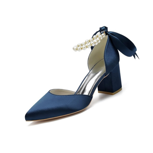 Women’s Pointed Toe Pearl Heel Wedding Shoes For Bridee - Navy Blue