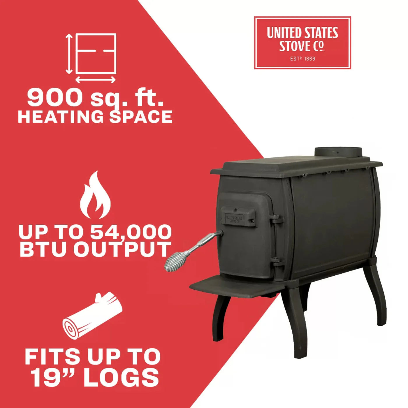 US Stove US1261E 900 sq. ft. Cast Iron Log Wood Stove - SKU_1769012038376_236