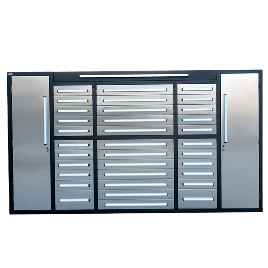 Chery Industrial 10ft Workbench Cabinet(30 Drawers, 2 Cabinets & 1 Pegboard) - WW000220