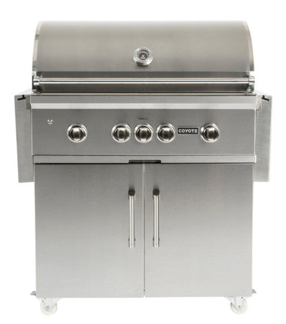 Coyote S-Series 36" Grill Package - Includes Grill w/ Cart, Charcoal Tray, Smoker Box, and Rotisserie Kit - C2SL36+C1S36CT+CCHTRAY12+CSBX