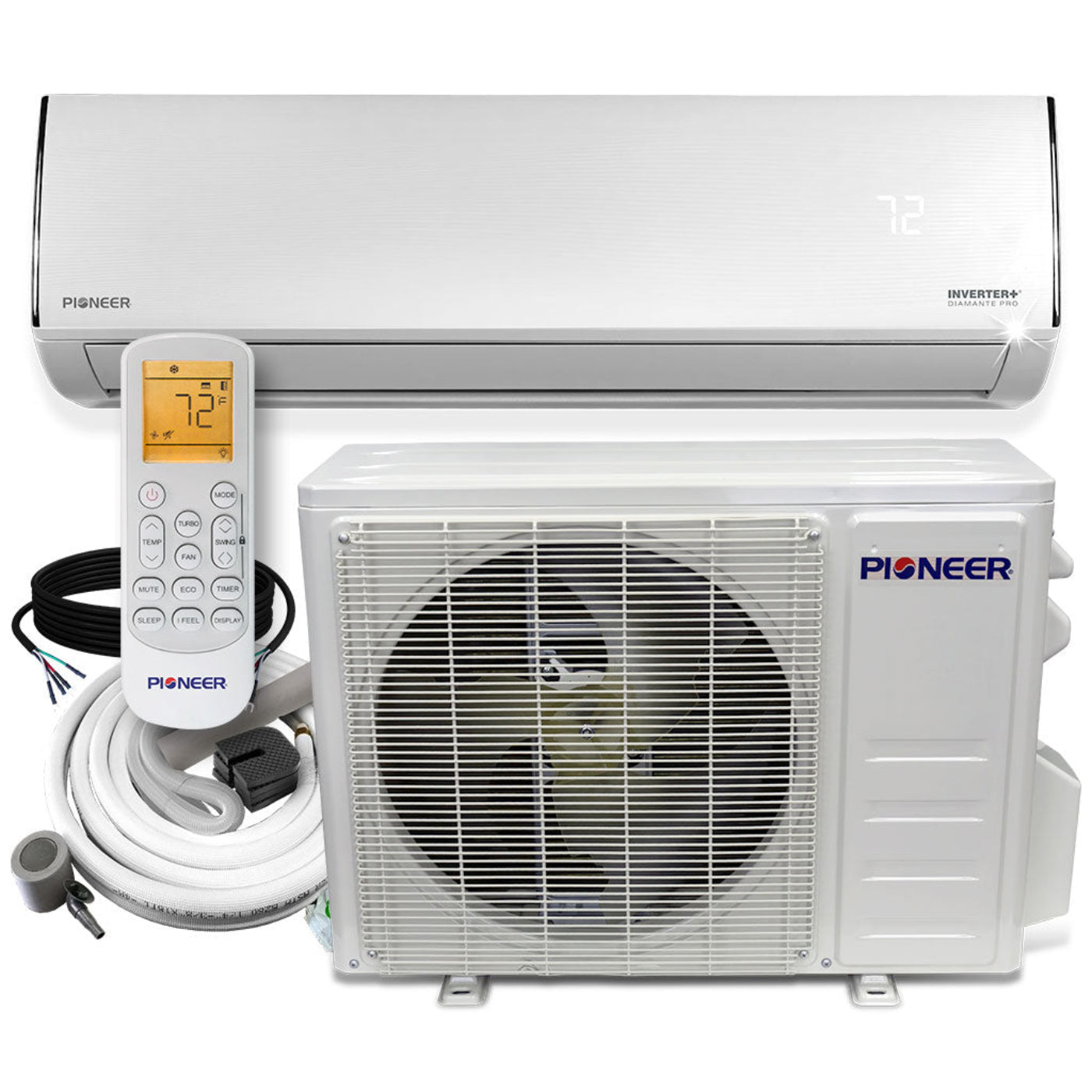 Pioneer Diamante Ultra 24,000 BTU 20 SEER2 Ductless Mini-Split Inverter++ Energy-Star Wi-Fi Air Conditioner Heat Pump Full Set 230V with 16 Ft. Kit - WYT024GLFI22RL