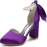 Women’s Pointed Toe Pearl Heel Wedding Shoes For Bridee - Purple