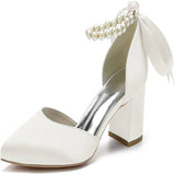 Women’s Pointed Toe Pearl Heel Wedding Shoes For Bridee - White