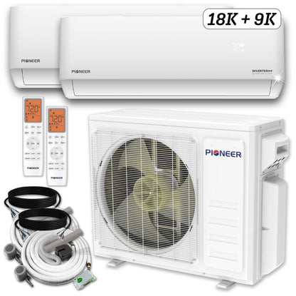 Pioneer Dual Split 27000 BTU 2.25-Ton Quantum Ultra Wi-Fi 24 SEER2 Energy-Star Multi (2) Zone Wall Mount Air Conditioner Heat Pump 230-Volt - WYT030GLSI24M3-18W-19W