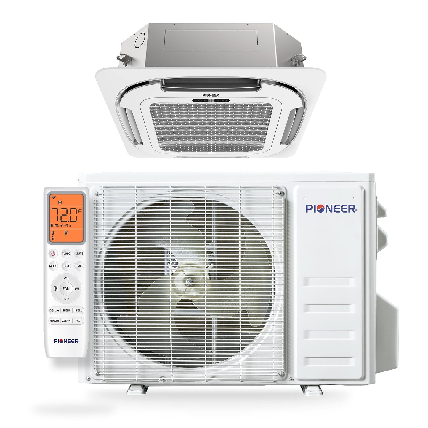 Pioneer Quantum Ultra 12,000 BTU 21 SEER2 230V 8-Way Ceiling Cassette Ductless Mini-Split Air Conditioner Inverter Heat Pump Full Set - CYT012GLSI24RL-10S
