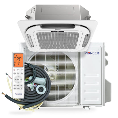 Pioneer Quantum Ultra 23,000 BTU 22.5 SEER2 230V 8-Way Ceiling Cassette Ductless Mini-Split Air Conditioner Inverter Heat Pump Full Set - CYT024GLSI24RL-10S