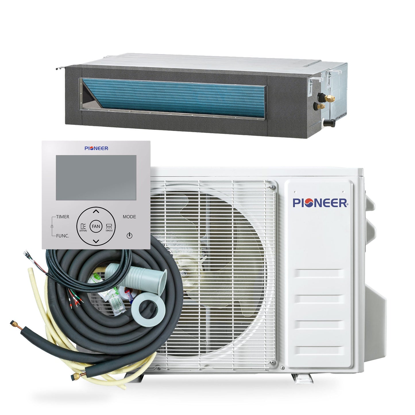 Pioneer Quantum Ultra 9,500 BTU 19.6 SEER2 230V Ceiling Concealed Ducted Mini-Split Air Conditioner Inverter Heat Pump Full Set - RYT009GLSI24RL-10S