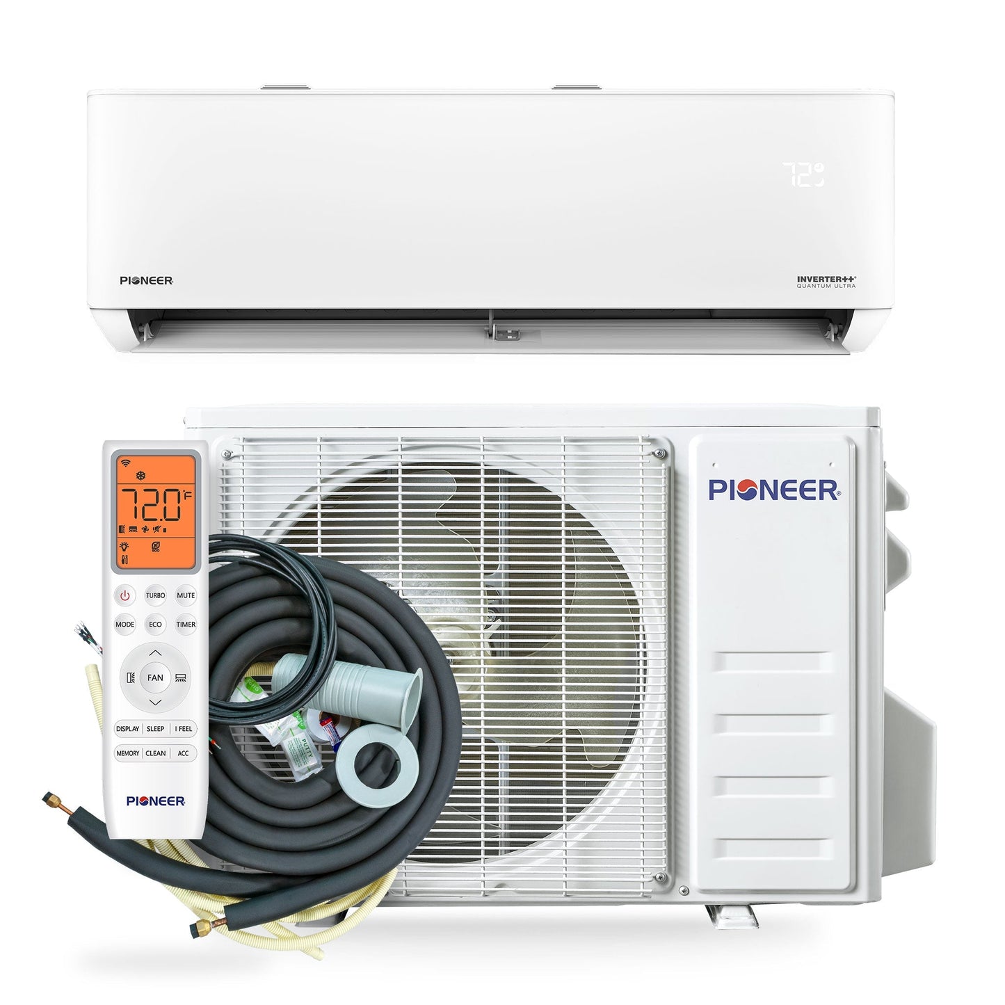 Pioneer Quantum Ultra 12,000 BTU 23 SEER2 115V High-Wall Ductless Energy-Star Mini-Split Air Conditioner Inverter Heat Pump Full Set - WYT012ALSI24RL-10S