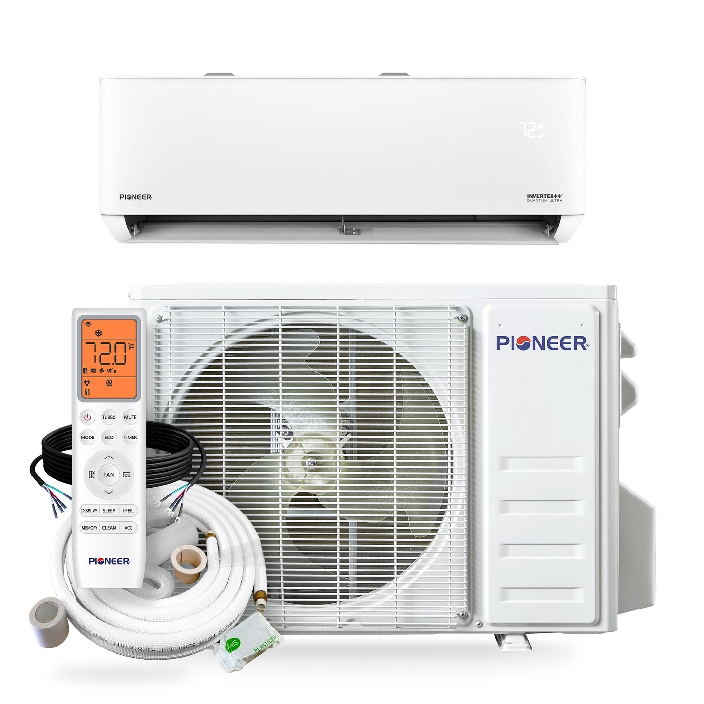 Pioneer Quantum Ultra 9,000 BTU 23 SEER2 115V High-Wall Ductless Energy-Star Mini-Split Air Conditioner Inverter Heat Pump Full Set - WYT009ALSI24RL-10S